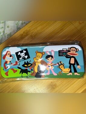 Paul Frank Cartoon Band Metal Pencil Case - Aqua, Green & Pink NEW NWT